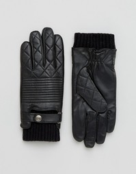 Стеганые кожаные перчатки Dents Lymington - Черный