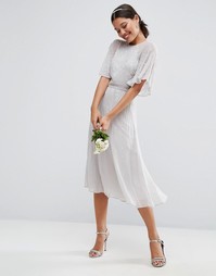 Платье миди с рукавами-бабочка и отделкой ASOS WEDDING - Серый
