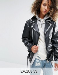 Кожаная байкерская куртка в стиле oversize с прокрашенными швами Milk It Vintage - Черный