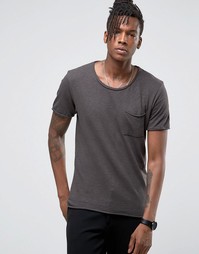 Удлиненная футболка с необработанными краями Selected Homme - Черный