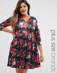 Чайное платье с запахом спереди и цветочным принтом Praslin Plus - Черный