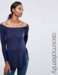 Свободный топ для беременных с открытыми плечами и разрезами ASOS Maternity - Темно-синий