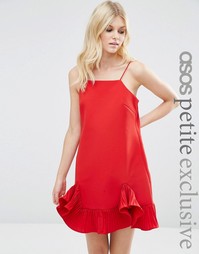Платье мини на бретельках с оборками по краю ASOS PETITE - Красный
