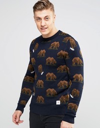 Трикотажный джемпер с круглым вырезом Bellfield Bear - Темно-синий