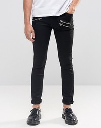 Черные зауженные джинсы с молниями Cheap Monday - Черный