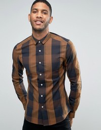 Бежевая облегающая рубашка в блочную клетку ASOS - Рыжий
