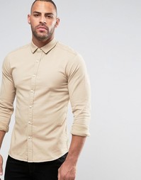 Облегающая джинсовая рубашка цвета кэмел ASOS - Коричневый