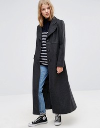 Приталенное пальто макси из шерстяной смеси ASOS - Серый