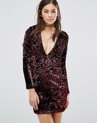 Облегающее платье с глубоким вырезом и пайетками Motel Meli - Красный