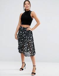 Плиссированная юбка миди с запахом и принтом ASOS - Мульти