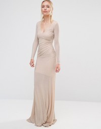 Платье макси из ткани с люрексом с длинными рукавами и открытой спиной City Goddess - Бежевый