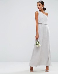 Платье макси на одно плечо с отделкой ASOS WEDDING - Серый
