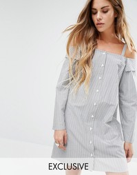 Платье-рубашка с открытыми плечами Reclamed - Серый Reclaimed Vintage