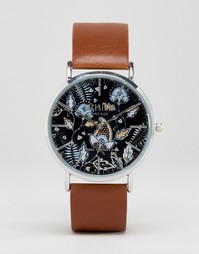 Часы с принтом пейсли и кожаным коричневым ремешком Reclaimed Vintage - Коричневый