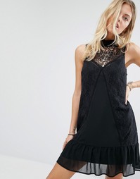 Платье с высокой горловиной и кружевной отделкой Abercrombie &amp; Fitch - Черный