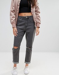 Рваные джинсы бойфренда с завышенной талией Boohoo - Серый
