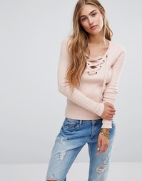 Трикотажный джемпер со шнуровкой Hollister - Розовый