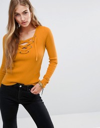 Трикотажный джемпер со шнуровкой Hollister - Желтый