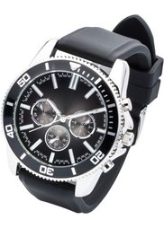 Мужские часы в стиле хронографа на силиконовом браслете (черный) Bonprix