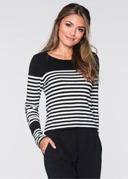Пуловер (черный/белый в поперечную поло) Bonprix