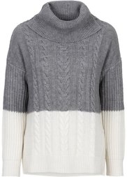 Вязаный пуловер с узором косичка (черный/серый) Bonprix