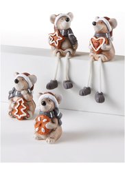 Новогодняя фигурка Мышка (4 шт.) (серый/коричневый) Bonprix