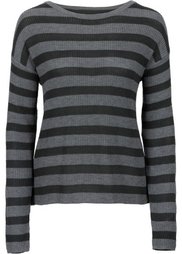 Пуловер с шифоновой вставкой (голубой/светло-кофейный в поло) Bonprix
