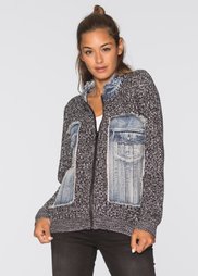 Вязаная куртка с джинсовыми вставками (черный меланж) Bonprix