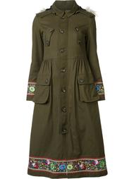 faux fur hooded embroidered coat Red Valentino