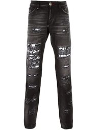 прямые джинсы с рваными деталями Philipp Plein