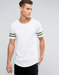 Only &amp; Sons Longline T-Shirt with Arm Stripes and Curved Hem - Белый