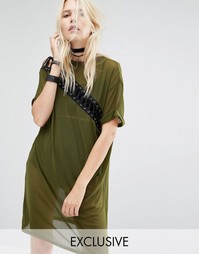 Платье-футболка со шнуровкой и сеточкой Story Of Lola - Зеленый