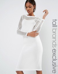 Noisy May Tall Kicks Back Mesh Grid Long Sleeve Bodycon Dress - Белый
