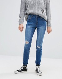 Pieces Perry Distressed Knee Skinny Jeans - Синий