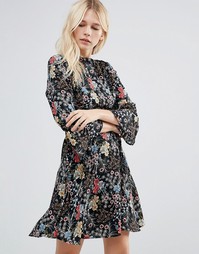 Only Floella Flared Sleeve Printed Dress - Черный