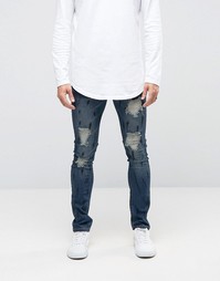 Джинсы с рваной отделкой Dirty Denim - Синий