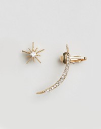 Ashiana Mismatched Diamante Ear Cuff And Stud - Золотой