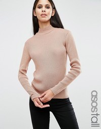 Джемпер с высокой горловиной и оттенком металлик ASOS TALL - Розовый