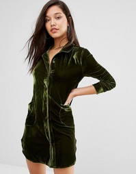 Бархатное платье-рубашка Boohoo - Зеленый