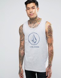 Серая меланжевая майка с большим выцветшим логотипом Volcom - Серый