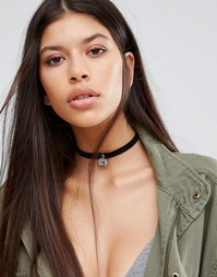 Boohoo Leather Look Stone Charm Choker Necklace - Черный