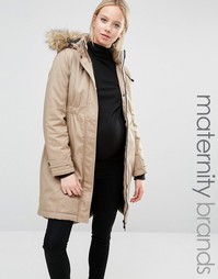 Парка с искусственным мехом на капюшоне Mamalicious - Бежевый Mama.Licious