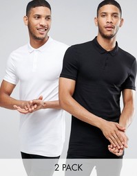 2 удлиненных футболки-поло (черная, белая) ASOS - СКИДКА 13 - Мульти