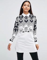 Черно-белая рубашка со вставкой с принтом AX Paris - Белый