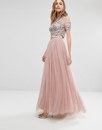 Юбка макси из тюля с декоративной отделкой Maya - Розовый