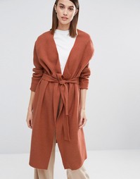 Вязаное пальто‑кардиган с поясом Selected Darla - Оранжевый