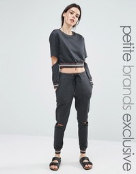 One Day Petite Metallic Ribbed Track Pant With Cutout Knee - Мульти