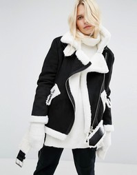 Удлиненная куртка-пилот из искусственной овечьей шерсти Story Of Lola - Черный