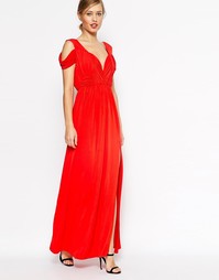 Платье макси с вырезами на плечах и драпировкой ASOS WEDDING - Красный