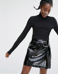 Топ с отворачивающимся воротником Monki - Черный